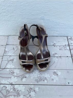Burberry Metallic Bronze Open-Toe Slingback Heels
